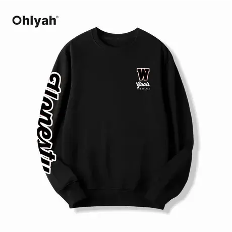 Ohlyah潮牌秋冬季新款黑色卫衣女字母印花圆领短袖宽松情侣长袖商品大图