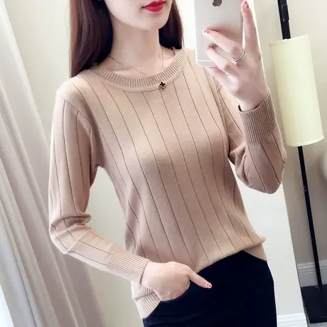 打底衫女长袖春秋外穿毛衣2023新短款圆领内搭洋气百搭针织衫上衣商品大图