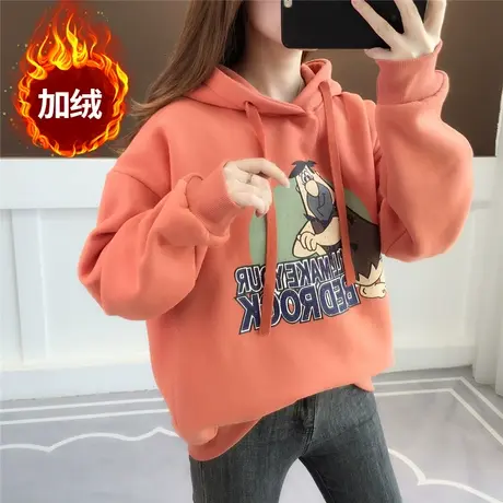 慵懒风连帽卫衣女卡通印花2023秋冬新款女装宽松百搭外套加绒加厚图片