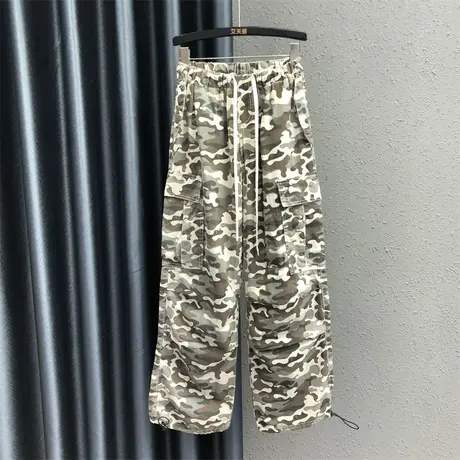 美式帅气迷彩工装裤女2023秋季新款宽松高腰显瘦牛仔直筒阔腿裤潮商品大图
