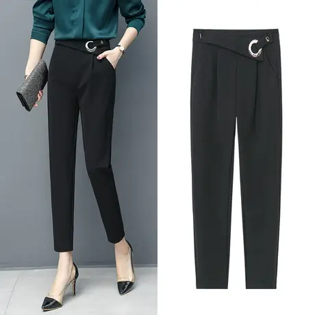 西装裤子女高腰新款春秋职业小脚拉链哈伦裤女宽松老爹裤夏季薄款图片