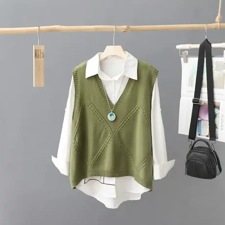 2023新款秋装叠穿马夹文艺无袖毛衣针织衫马甲背心纯色坎肩女装图片