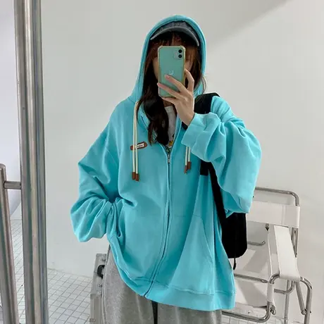 oversize卫衣女chic港风宽松韩版ins设计感小众春秋薄款开衫外套图片