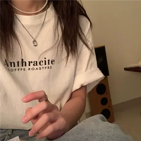 2022新款夏季短袖t恤女装潮韩版宽松大码半袖打底衫 chic港味上衣商品大图