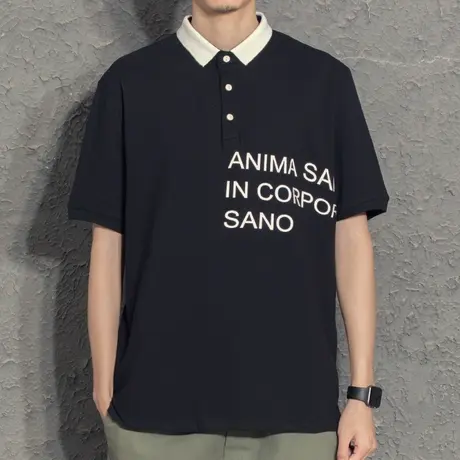 夏季新款高品质基础短袖polo衫男潮撞色字母百搭上衣翻领韩版t恤商品大图
