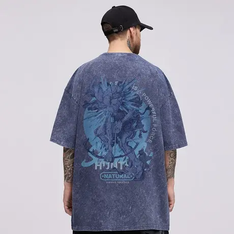 美式300g重磅复古短袖T恤男生夏季大码宽松水洗做旧加肥加大潮流商品大图