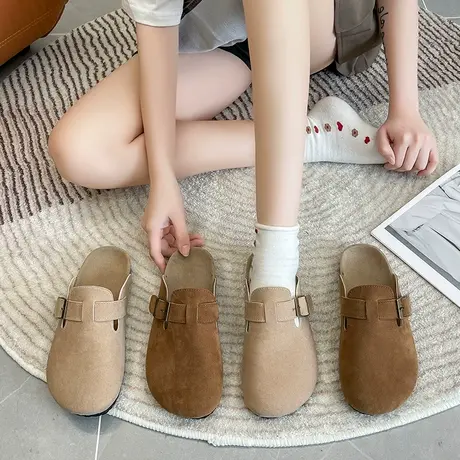 博肯鞋法式复古包头半拖鞋女外穿懒人单鞋2023春夏新款平底勃肯鞋图片