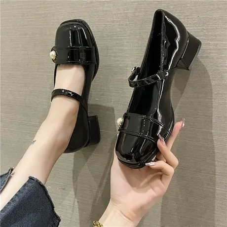法式复古粗跟单鞋女2023春季新款气质百搭方头玛丽珍鞋英伦小皮鞋商品大图