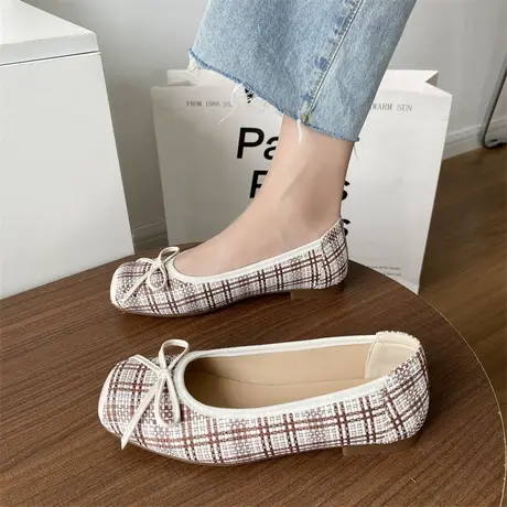 豆豆鞋女2023春秋季新款仙女温柔小香风单鞋粗跟百搭蝴蝶结孕妇鞋商品大图