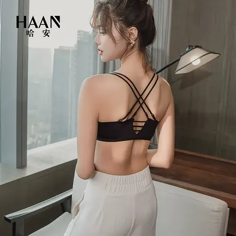 美背无痕内衣女小胸聚拢显大前扣文胸三角杯交叉露背加厚胸罩夏季商品大图