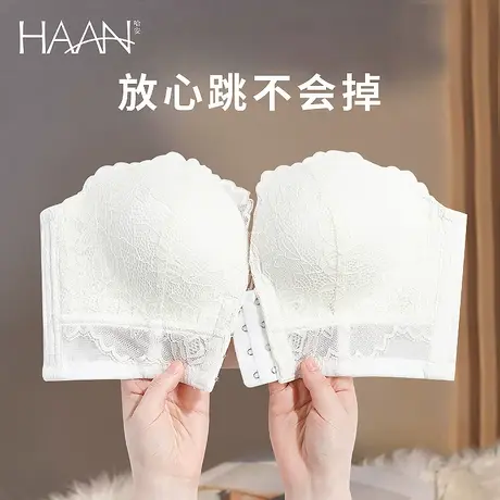 前扣无肩带内衣女大胸薄款上托收副乳无钢圈防下垂透气文胸套装夏商品大图