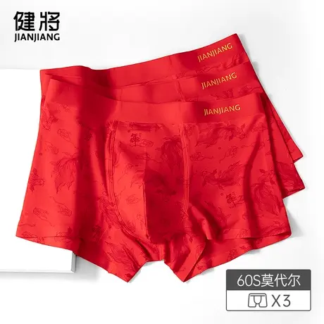 健将红内裤男士纯棉裆四角裤衩男生莫代尔本命年透气平角裤头男款商品大图