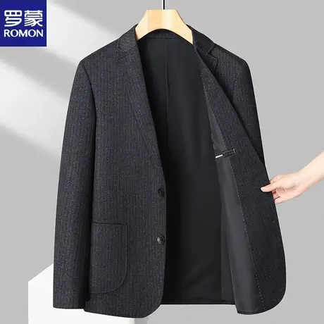 罗蒙男士休闲小西装2024春秋季韩版修身款正装条纹西服单西外套男图片
