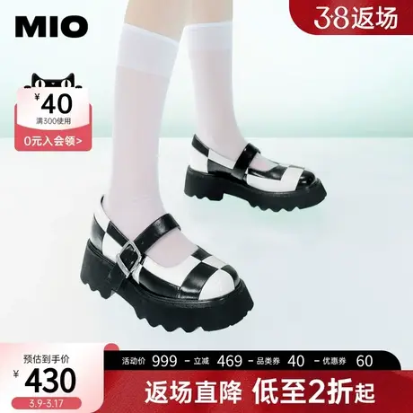 [周扬青同款]MIO米奥春冬女鞋棋盘格纹厚底休闲甜美玛丽珍单鞋女商品大图