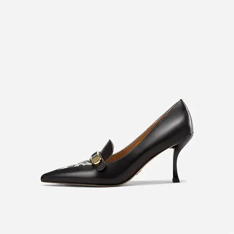 Nine West/玖熙2022年秋冬新款高跟鞋女胎牛皮蛇皮纹尖头细跟单鞋图片