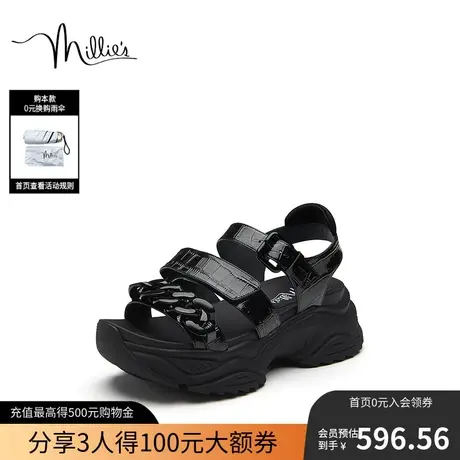 millies/妙丽2023夏商场同款牛皮时尚休闲厚底女凉鞋LXZ06BL3图片