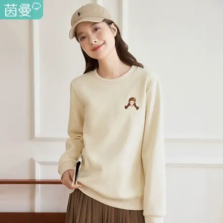 茵曼休闲套头薄款无帽卫衣女2023年秋季长袖宽松上衣小个子酒红色图片