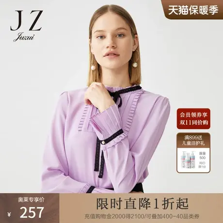 JUZUI/玖姿奥莱官方春季新复古宫廷风系带气质优雅女雪纺衫图片