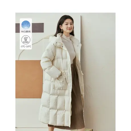 【商场同款】茵曼90鹅绒羽绒服2023冬季女装新款立领收腰长款外套图片