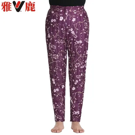 雅鹿羽绒裤女老年人老太太7080岁冬季白鸭绒保暖高腰加厚印花大码图片