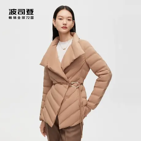 波司登奥莱女装鹅绒轻商务简约翻领舒适零压环扣腰带修身羽绒服图片