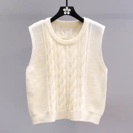 复古麻花圆领针织马甲女夏季2023新款韩系学院风无袖毛衣马夹背心图片