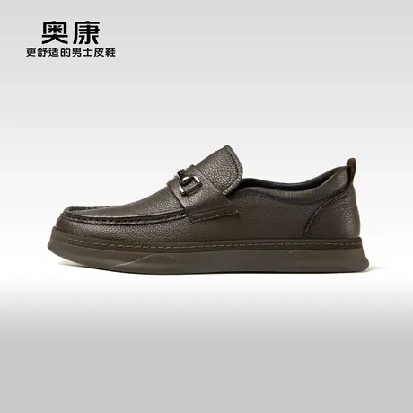 奥康男鞋2023春季新款时尚休闲皮鞋男真皮一脚蹬软底舒适爸爸鞋商品大图