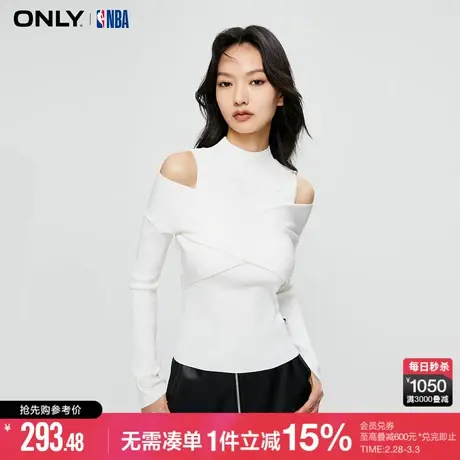 ONLY春秋NBA联名款修身显瘦圆领露肩针织衫女|123424001商品大图