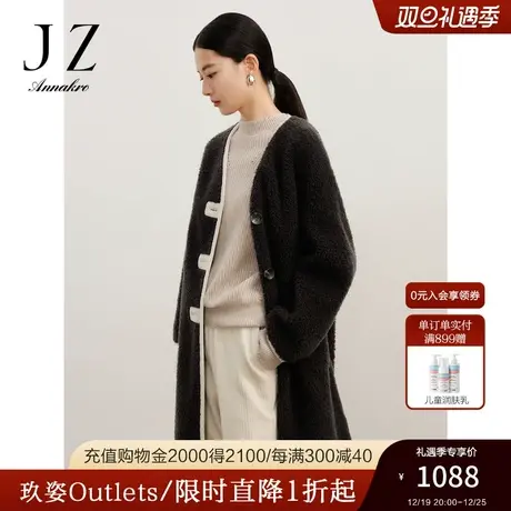 玖姿安娜蔻休闲风颗粒绒厚实保暖落肩羊毛中长大衣女2023冬季新款商品大图