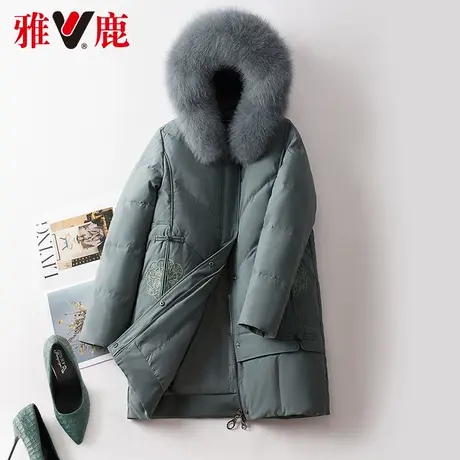 yaloo/雅鹿羽绒服女中长款加厚2021冬季新款狐狸大毛领连帽外套潮商品大图
