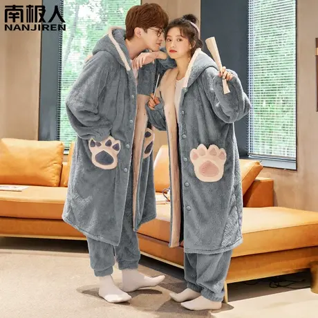 情侣睡衣冬季2023新款珊瑚绒男士女加绒加厚猫爪家居服睡袍秋冬款图片