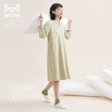 猫人长袖睡裙女春秋季2023年新款大码睡衣带胸垫一体外穿家居服商品大图