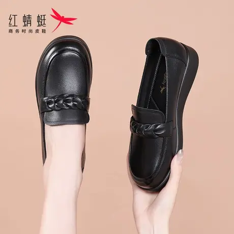 红蜻蜓女鞋夏季一脚蹬懒人平底软底皮鞋女款春季新款真皮妈妈单鞋图片