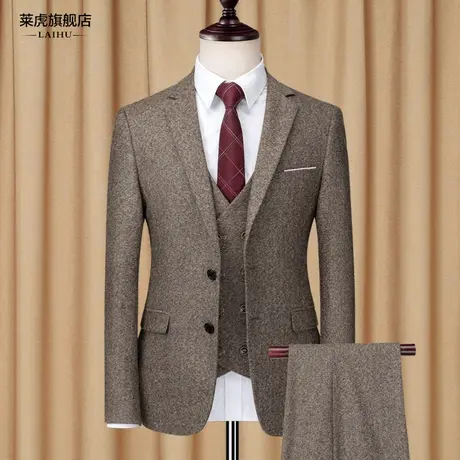 西服套装男三件套修身商务职业韩版英伦风复古小西装新郎结婚礼服图片