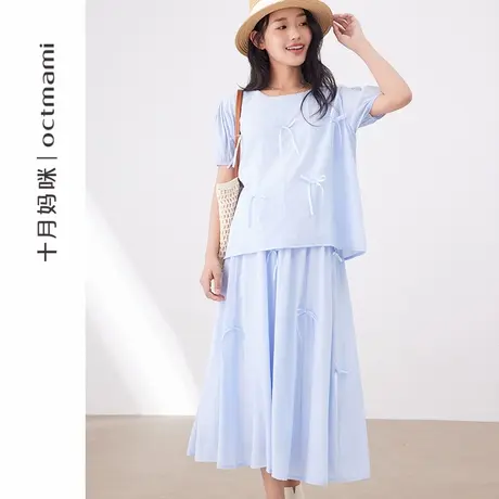 十月妈咪孕妇套装2025新款夏季薄款外穿宽松立体蝴蝶结半身裙夏装商品大图