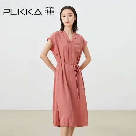 蒲PUKKA 2023夏季新品凉感气质显瘦小西装领开叉长连衣裙图片