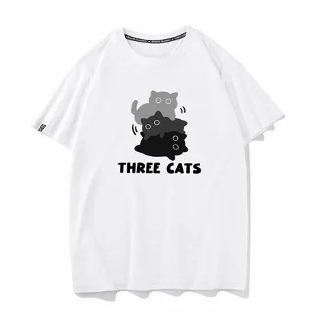 秀洛三只猫叠猫咪短袖t恤女春夏半袖体恤小众设计感全棉打底半袖图片