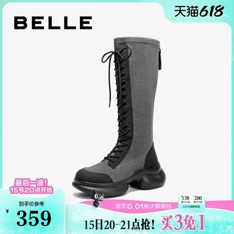 百丽厚底运动长筒靴子女新款冬季英伦风骑士靴弹力瘦瘦靴B8C1DDG4图片