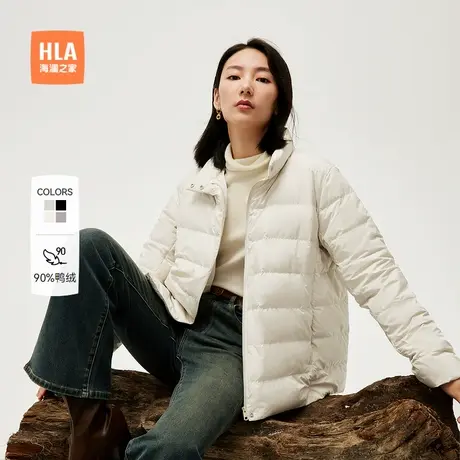 HLA/海澜之家火山岩短款羽绒服秋冬新款保暖鸭绒立领黑色外套女装商品大图