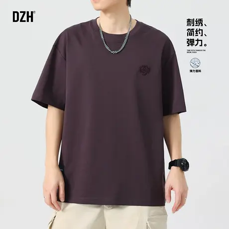男生深紫色t恤男圆领夏季潮牌2025新款刺绣短袖男款百搭体恤半袖商品大图