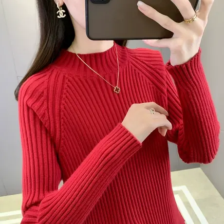 半高领打底衫女内搭秋冬2023新款洋气修身显瘦针织加厚毛衣上衣女商品大图