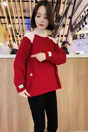 2023早春新款女士毛衣套头显瘦长袖宽松百搭针织衫打底衫加厚毛衣商品大图