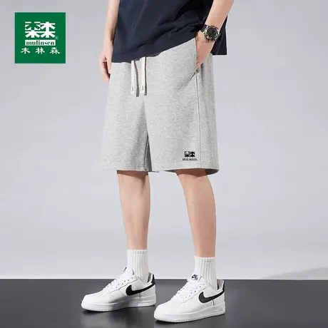 木林森休闲短裤男士夏季宽松直筒重磅运动裤子美式灰色百搭五分裤图片
