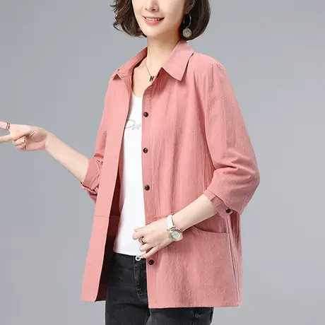 休闲衬衫女长袖春秋新款加肥加大码女装上衣宽松百搭纯棉显瘦衬衣商品大图