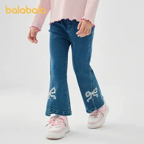 巴拉巴拉童装女童牛仔裤儿童喇叭裤开叉2025新款春装长裤甜美绣花商品大图