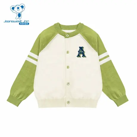 PV真维斯男童装2025秋季新款立体字母A印花拼色时尚童装针织上衣商品大图