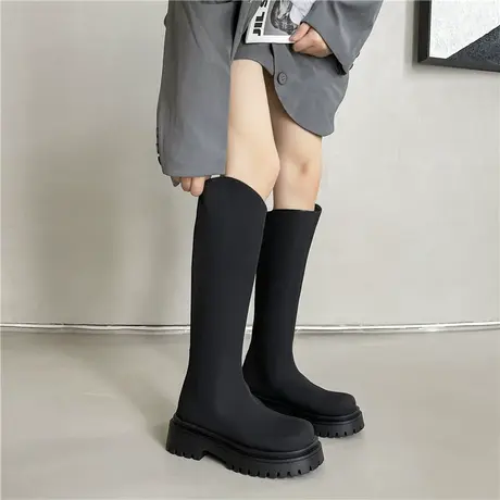 长筒靴女骑士靴2023秋冬厚底高筒靴不过膝长靴粗腿胖mm大筒围女靴图片