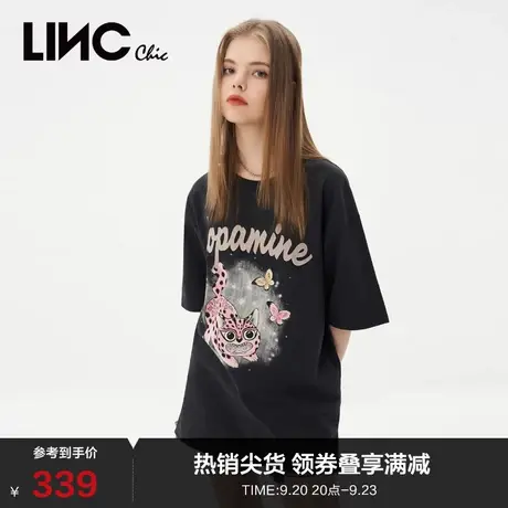 LINCCHIC金羽杰T恤女2023新款廓形萌宠怪兽短袖女T恤S232TS212Y商品大图