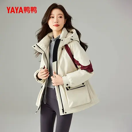 鸭鸭羽绒服女款2024年冬季新品中长款连帽时尚百搭保暖鸭绒外套A商品大图