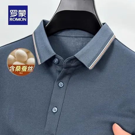 【含桑蚕丝】罗蒙男士休闲翻领长袖POLO衫2025秋季新款套头T恤衫图片